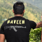 100% cotton double bio-washed custom t-shirt with "HEAD HUNTERS – No Mercy No Regret" skull design on front and personalized name with rifle print on back.