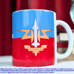 Illustration of custom coffee mug with Army Air Defence logo, Akash Shatru Bhedte text, and flag-inspired background