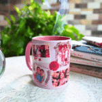 Custom scrapbook collage coffee mug with family photos – personalized design illustration