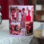Custom scrapbook collage coffee mug with family photos – personalized design illustration