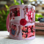 Custom scrapbook collage coffee mug with family photos – personalized design illustration