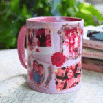 Custom scrapbook collage coffee mug with family photos – personalized design illustration
