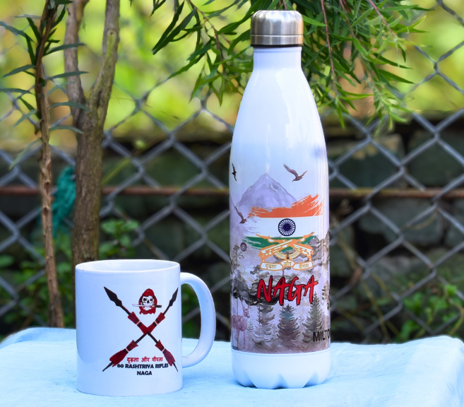 Thermos bottle 750ML with Rashtriya Rifles design and matching coffee mug
