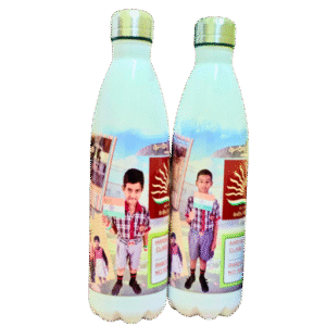 Stainless steel personalized school thermos for kids with hot & cold insulation and identity details.